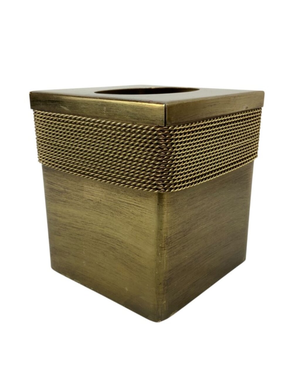 Heavy Brushed Gold Metal Tissue Box Cover With Decorative Mesh Accent